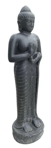 Product image 3 of the product “Standing Buddha, India, 119 cm height, cast stone, handcrafted & coloured 119 cm”